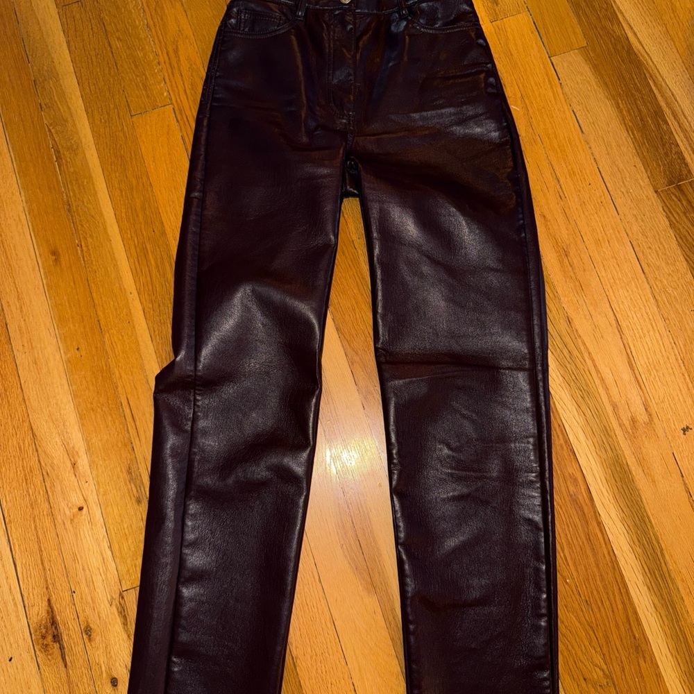 Aritzia Wilfred Melina Pant Size 0 Purple Vegan Leather High Rise Straight Leg
